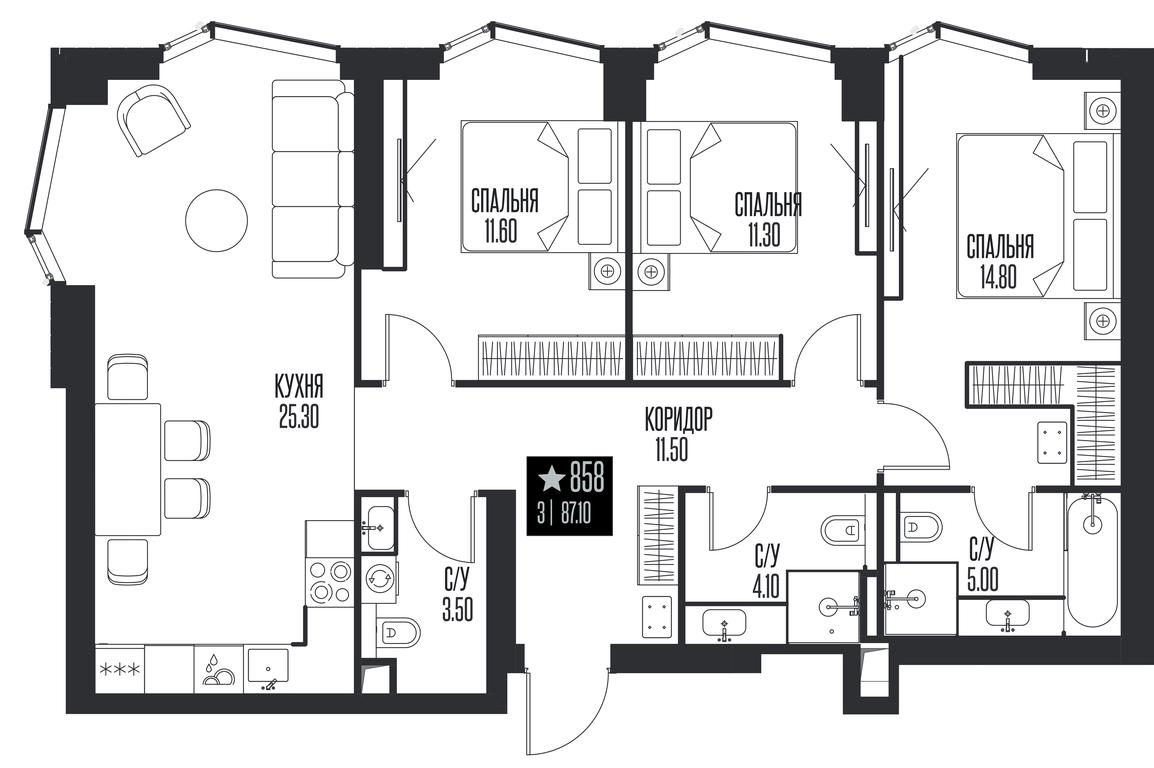 3-BD Apartment Sale, 87.1平方米 at Ice Towers, State Nature Reserve of Regional Significance Forest on the Samorodinka River, Moscow, Russia #1