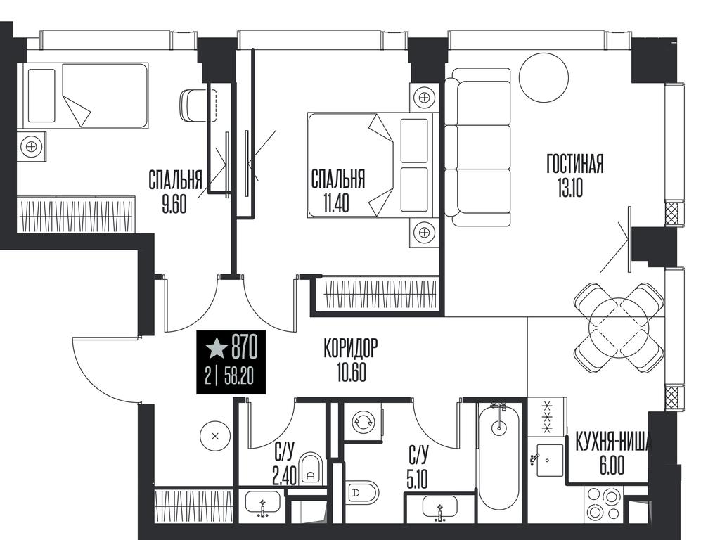 2-BD Apartment Sale, 58.2 sq. m. at Ice Towers, State Nature Reserve of Regional Significance Forest on the Samorodinka River, Moscow, Russia #1 2-BD Apartment Sale, 58.2 sq. m. at Ice Towers, State Nature Reserve of Regional Significance Forest on the Samorodinka River, Moscow, Russia #1