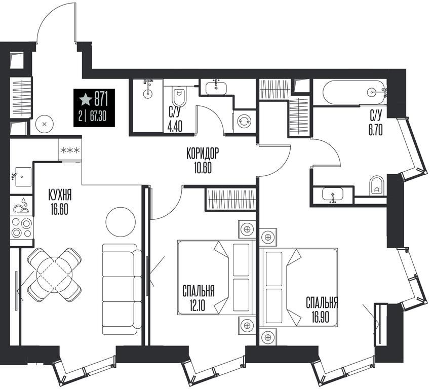 2-BD Apartment Sale, 67.3 sq. m. at Ice Towers, State Nature Reserve of Regional Significance Forest on the Samorodinka River, Moscow, Russia #1