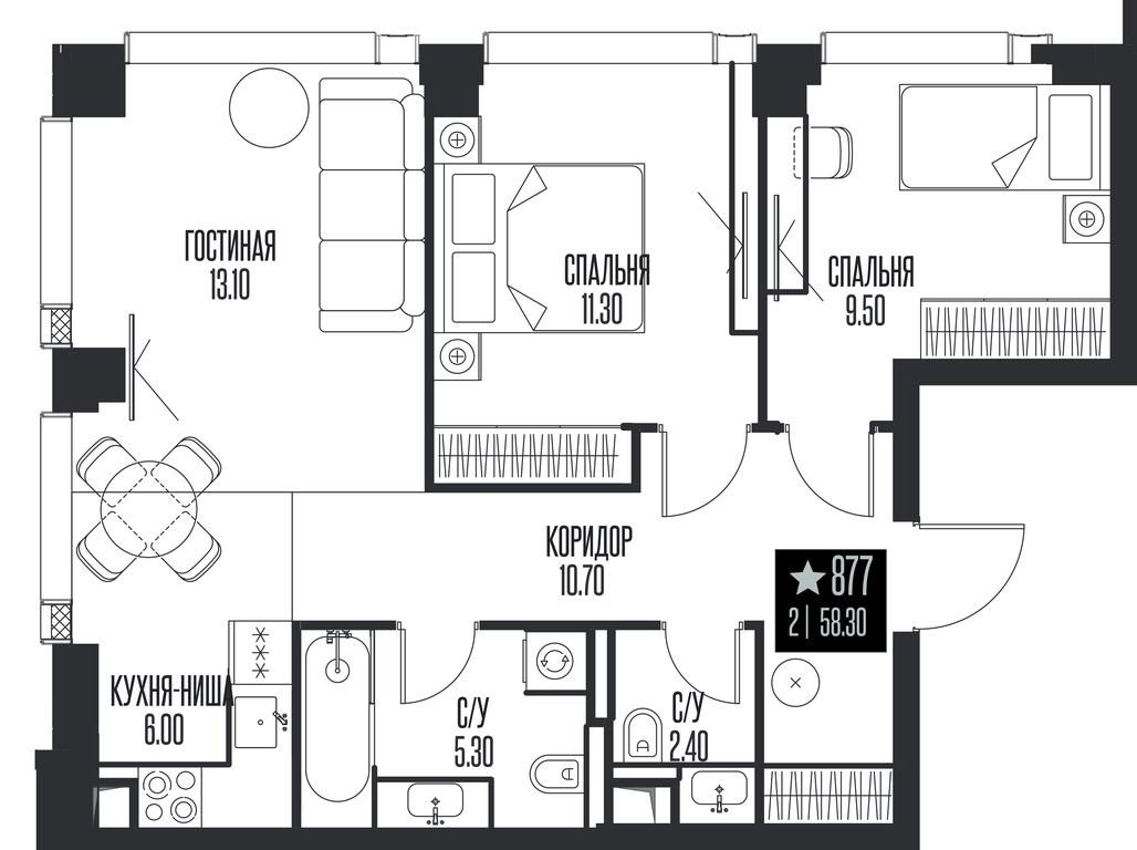 2-BD Apartment Sale, 58.3 sq. m. at Ice Towers, State Nature Reserve of Regional Significance Forest on the Samorodinka River, Moscow, Russia #1