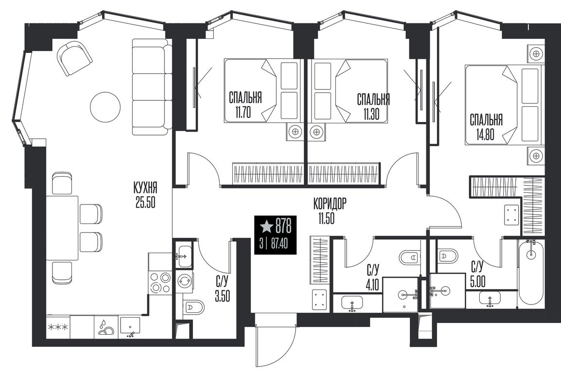 3-BD Apartment Sale, 87.4平方米 at Ice Towers, State Nature Reserve of Regional Significance Forest on the Samorodinka River, Moscow, Russia #1
