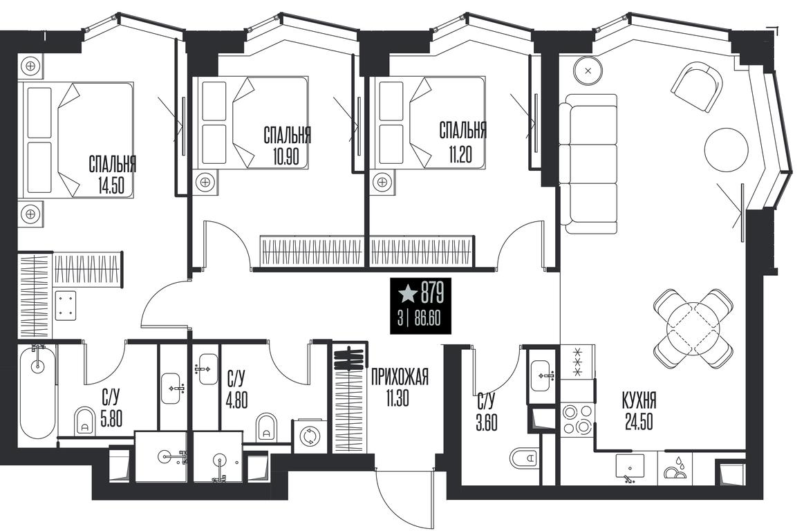 3-BD Apartment Sale, 86.6 sq. m. at Ice Towers, State Nature Reserve of Regional Significance Forest on the Samorodinka River, Moscow, Russia #1