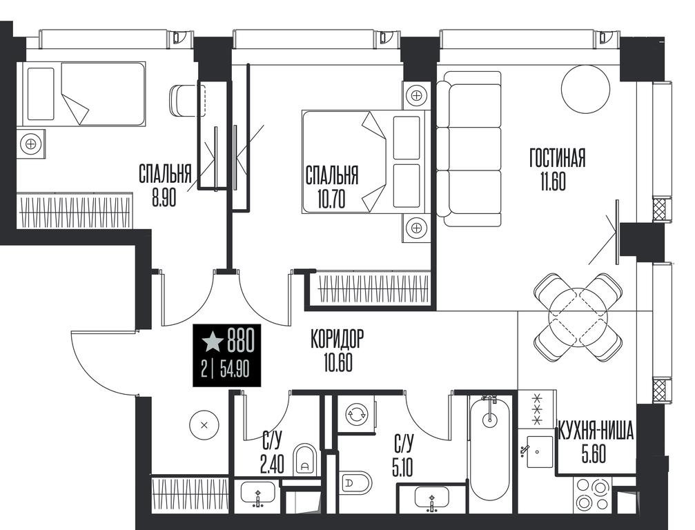 2-BD Apartment Sale, 54.9平方米 at Ice Towers, State Nature Reserve of Regional Significance Forest on the Samorodinka River, Moscow, Russia #1