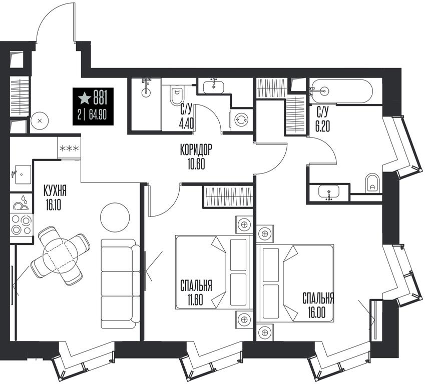 2-BD Apartment Sale, 64.9 sq. m. at Ice Towers, State Nature Reserve of Regional Significance Forest on the Samorodinka River, Moscow, Russia #1