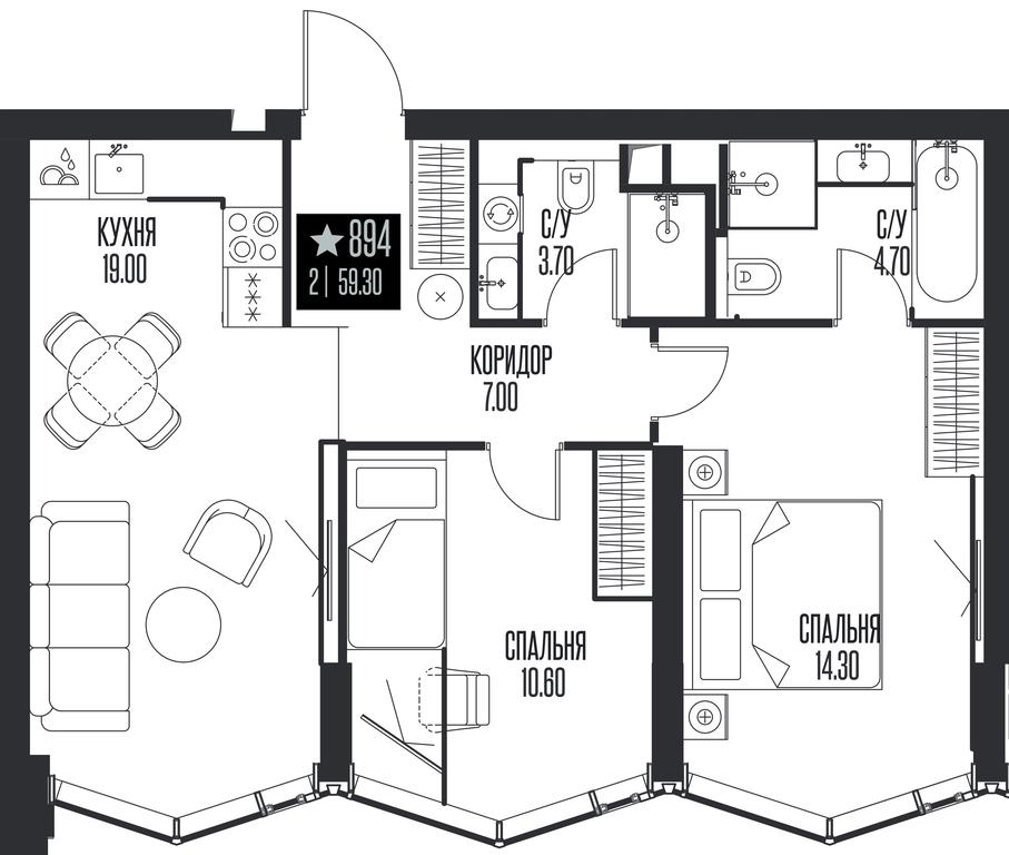 2-BD Apartment Sale, 59.3平方米 at Ice Towers, State Nature Reserve of Regional Significance Forest on the Samorodinka River, Moscow, Russia #1