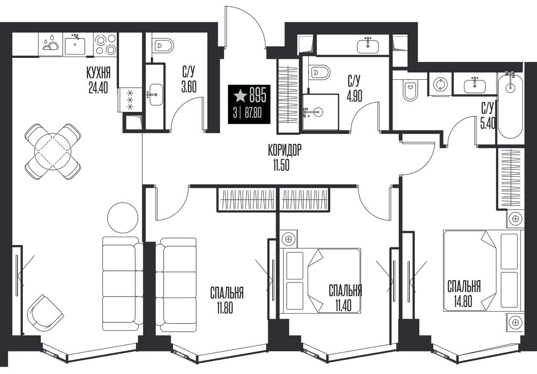 3-BD Apartment Sale, 87.8平方米 at Ice Towers, State Nature Reserve of Regional Significance Forest on the Samorodinka River, Moscow, Russia #1
