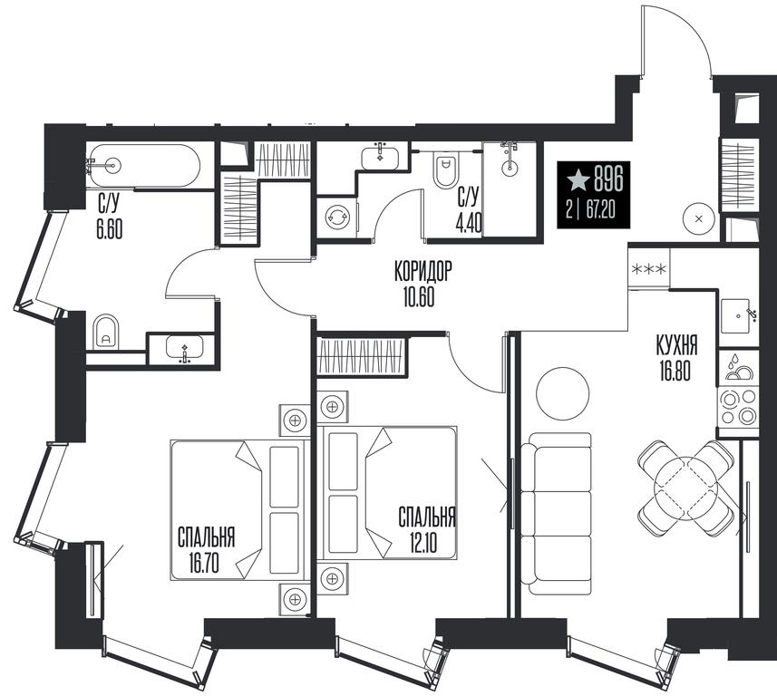 2-BD Apartment Sale, 67.2 sq. m. at Ice Towers, State Nature Reserve of Regional Significance Forest on the Samorodinka River, Moscow, Russia #1