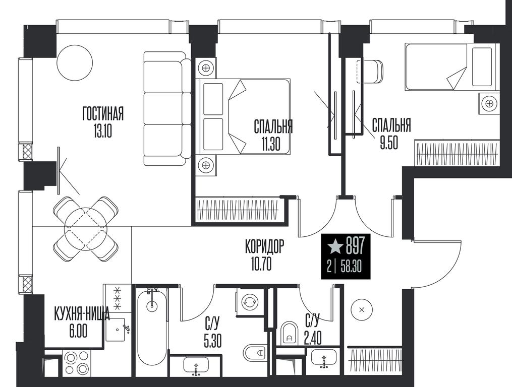 2-BD Apartment Sale, 58.3 sq. m. at Ice Towers, State Nature Reserve of Regional Significance Forest on the Samorodinka River, Moscow, Russia #1