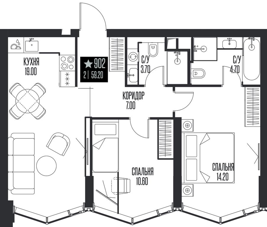 2-BD Apartment Sale, 59.2 sq. m. at Ice Towers, State Nature Reserve of Regional Significance Forest on the Samorodinka River, Moscow, Russia #1