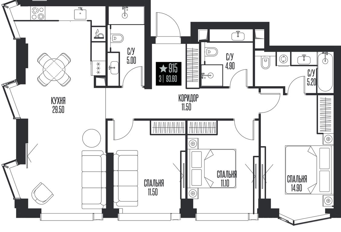3-BD Apartment Sale, 93.6平方米 at Ice Towers, State Nature Reserve of Regional Significance Forest on the Samorodinka River, Moscow, Russia #1