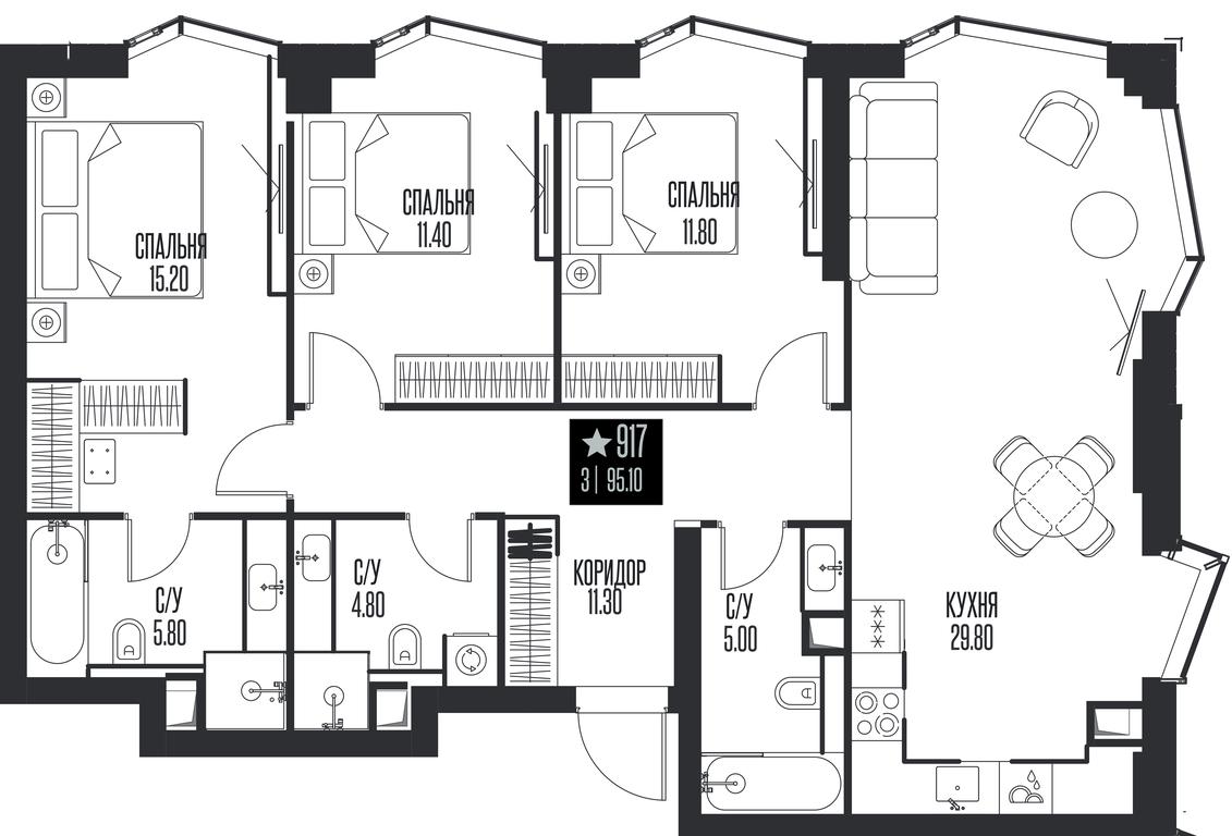 3-BD Apartment Sale, 95.1平方米 at Ice Towers, State Nature Reserve of Regional Significance Forest on the Samorodinka River, Moscow, Russia #1