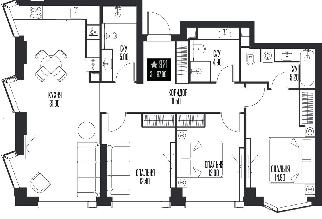 3-BD Apartment Sale, 97.8 sq. m. at Ice Towers, State Nature Reserve of Regional Significance Forest on the Samorodinka River, Moscow, Russia #1