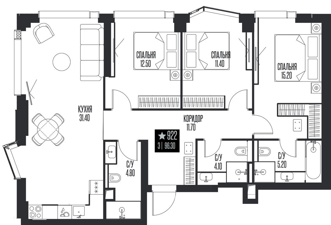 3-BD Apartment Sale, 96.3 sq. m. at Ice Towers, State Nature Reserve of Regional Significance Forest on the Samorodinka River, Moscow, Russia #1