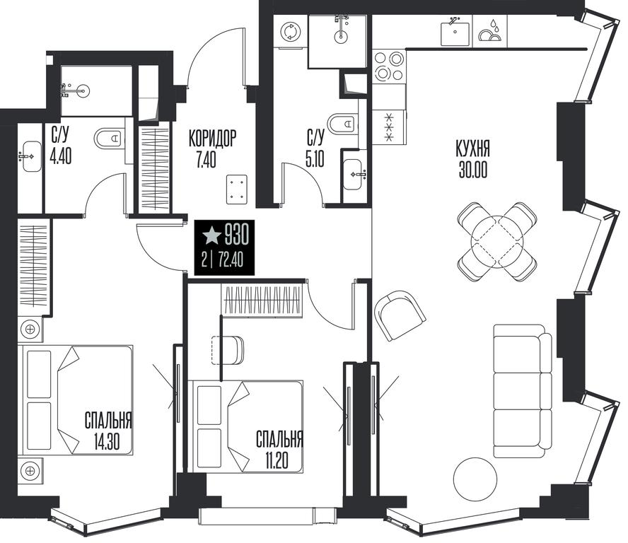 2-BD Apartment Sale, 72.4平方米 at Ice Towers, State Nature Reserve of Regional Significance Forest on the Samorodinka River, Moscow, Russia #1