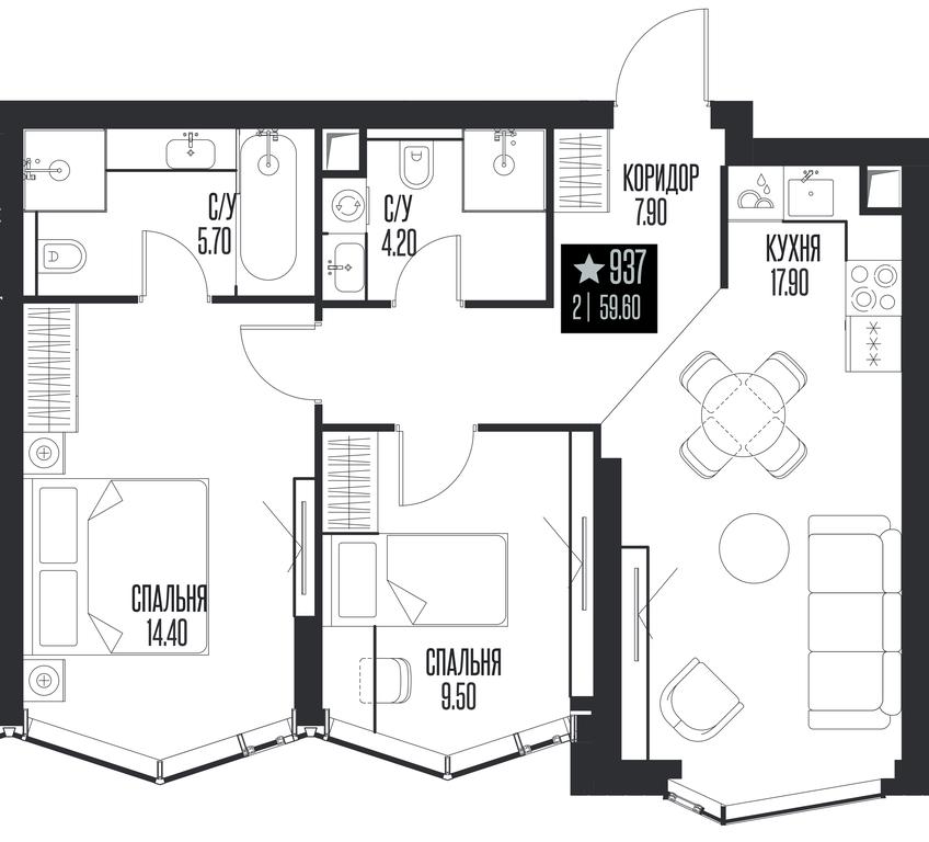 2-BD Apartment Sale, 59.6平方米 at Ice Towers, State Nature Reserve of Regional Significance Forest on the Samorodinka River, Moscow, Russia #1 2-BD Apartment Sale, 59.6平方米 at Ice Towers, State Nature Reserve of Regional Significance Forest on the Samorodinka River, Moscow, Russia #1