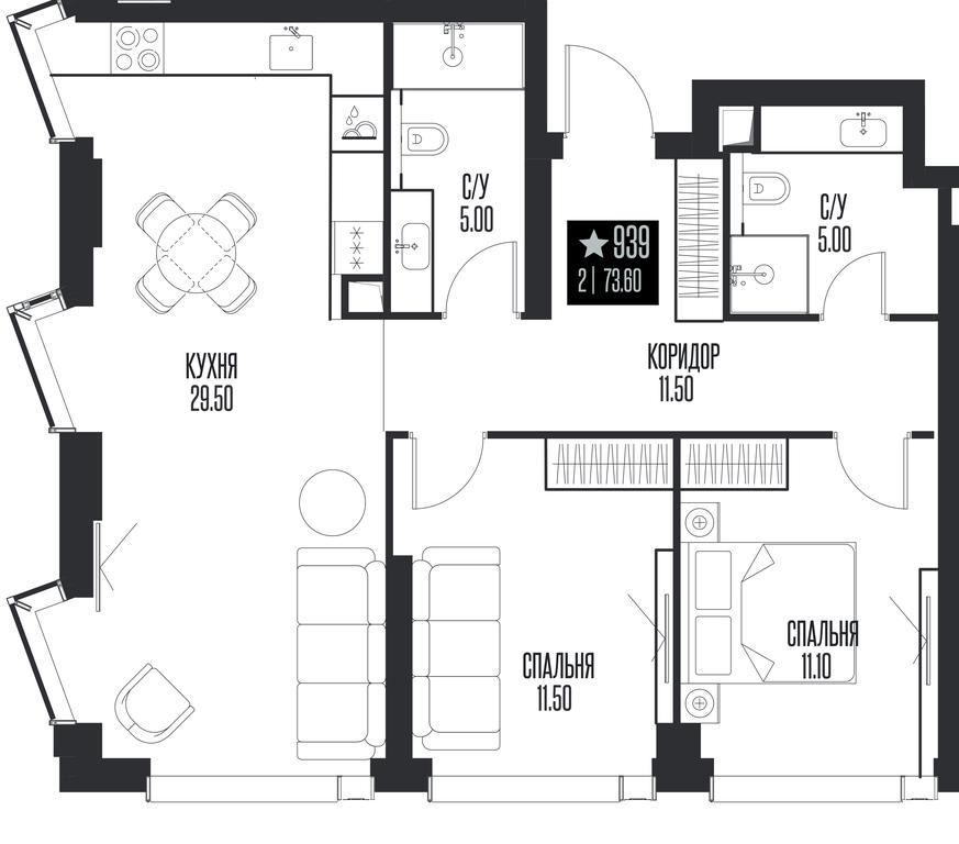 2-BD Apartment Sale, 73.6 sq. m. at Ice Towers, State Nature Reserve of Regional Significance Forest on the Samorodinka River, Moscow, Russia #1