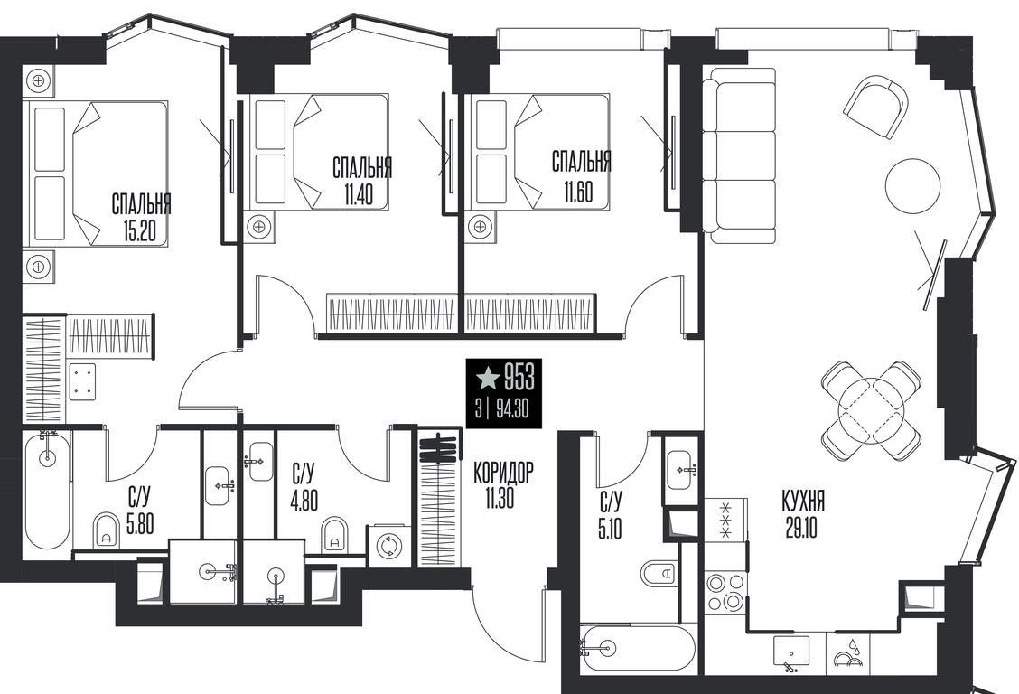 3-BD Apartment Sale, 94.3平方米 at Ice Towers, State Nature Reserve of Regional Significance Forest on the Samorodinka River, Moscow, Russia #1
