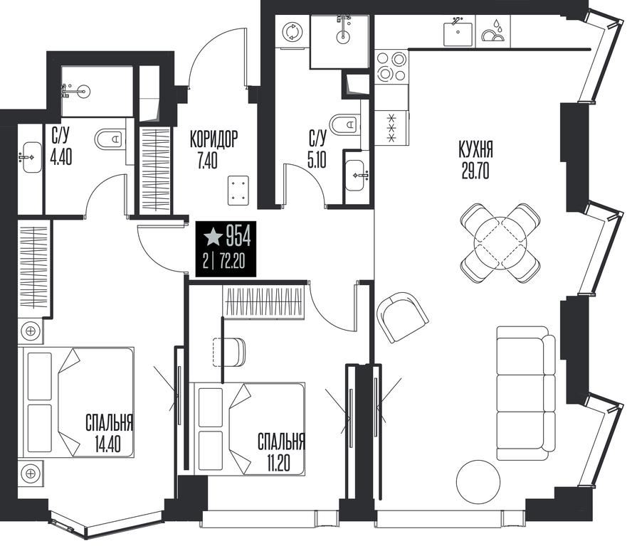 2-BD Apartment Sale, 72.2平方米 at Ice Towers, State Nature Reserve of Regional Significance Forest on the Samorodinka River, Moscow, Russia #1