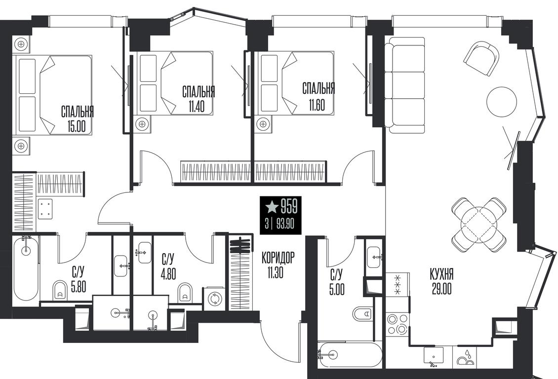 3-BD Apartment Sale, 93.9 sq. m. at Ice Towers, State Nature Reserve of Regional Significance Forest on the Samorodinka River, Moscow, Russia #1