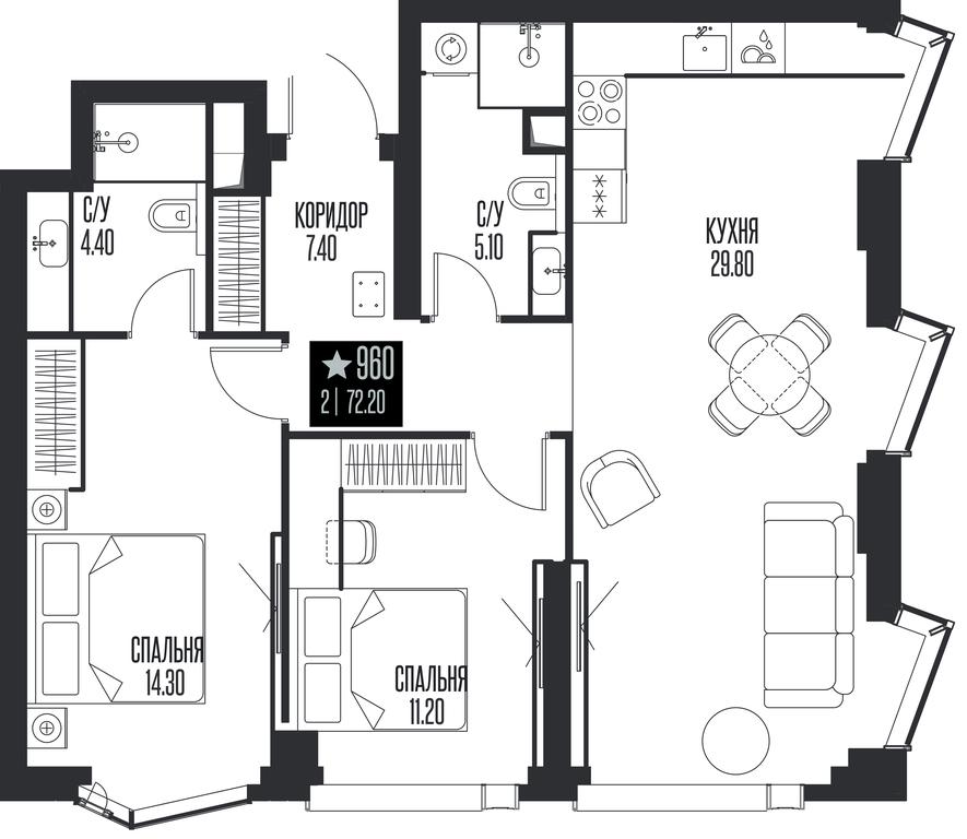 2-BD Apartment Sale, 72.2 sq. m. at Ice Towers, State Nature Reserve of Regional Significance Forest on the Samorodinka River, Moscow, Russia #1