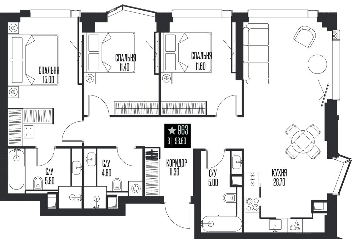 3-BD Apartment Sale, 93.6 sq. m. at Ice Towers, State Nature Reserve of Regional Significance Forest on the Samorodinka River, Moscow, Russia #1