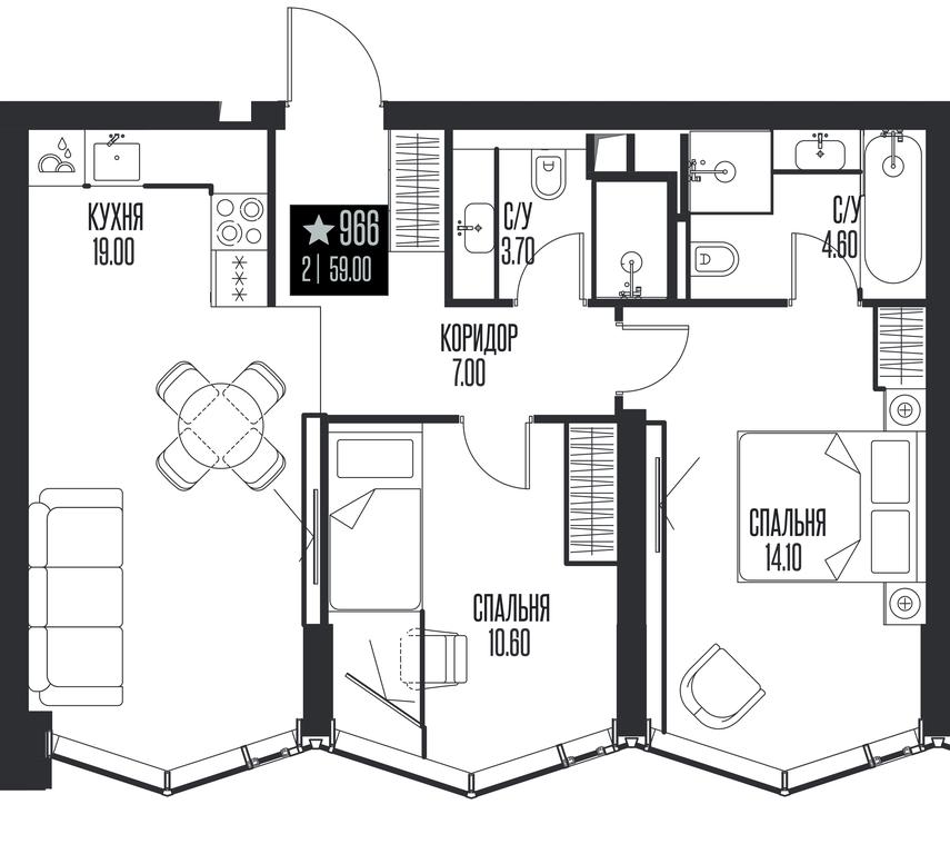 2-BD Apartment Sale, 59 sq. m. at Ice Towers, State Nature Reserve of Regional Significance Forest on the Samorodinka River, Moscow, Russia #1