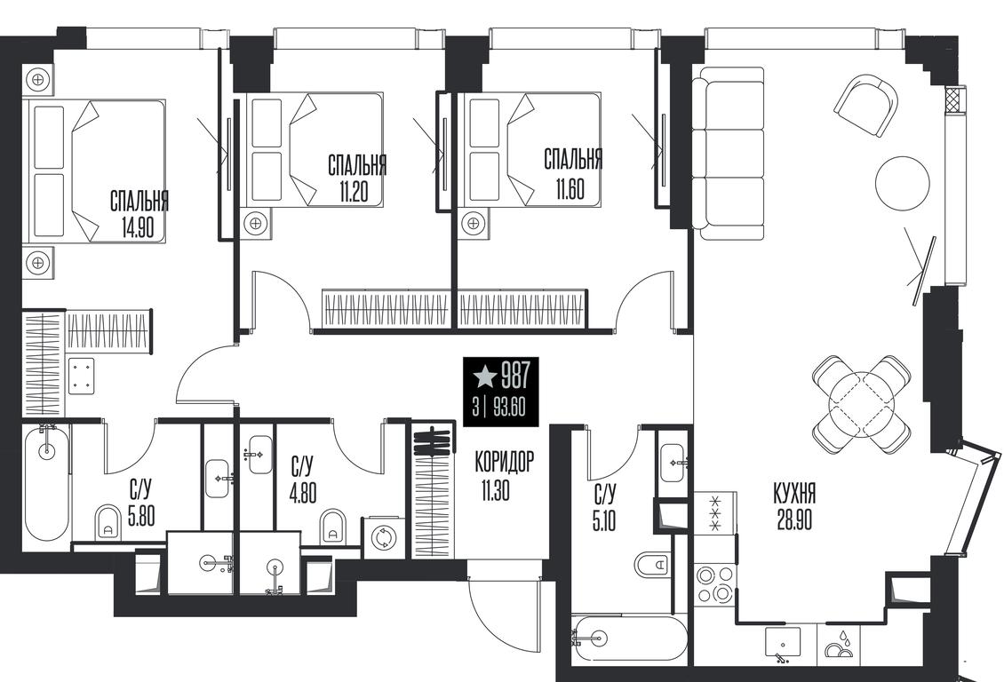 3-BD Apartment Sale, 93.6平方米 at Ice Towers, State Nature Reserve of Regional Significance Forest on the Samorodinka River, Moscow, Russia #1