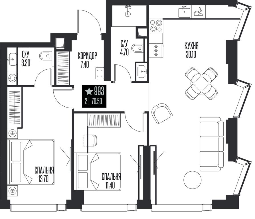 2-BD Apartment Sale, 70.5 sq. m. at Ice Towers, State Nature Reserve of Regional Significance Forest on the Samorodinka River, Moscow, Russia #1