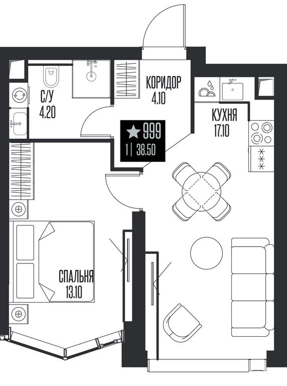 1-BD Apartment Sale, 38.5平方米 at Ice Towers, State Nature Reserve of Regional Significance Forest on the Samorodinka River, Moscow, Russia #1