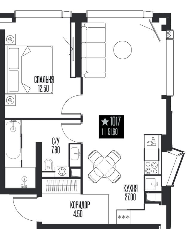 1-BD Apartment Sale, 51.6 sq. m. at Ice Towers, State Nature Reserve of Regional Significance Forest on the Samorodinka River, Moscow, Russia #1
