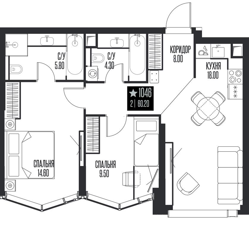2-BD Apartment Sale, 60.2 sq. m. at Ice Towers, State Nature Reserve of Regional Significance Forest on the Samorodinka River, Moscow, Russia #1 2-BD Apartment Sale, 60.2 sq. m. at Ice Towers, State Nature Reserve of Regional Significance Forest on the Samorodinka River, Moscow, Russia #1