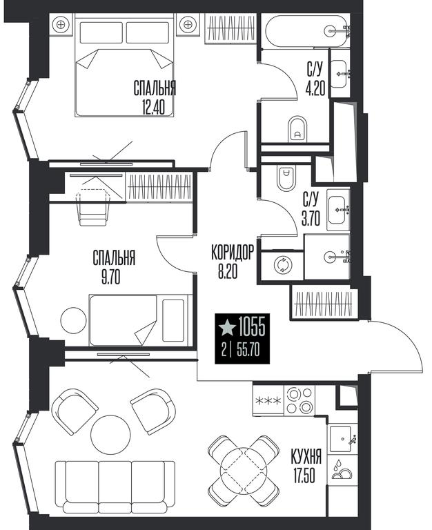 2-BD Apartment Sale, 55.7平方米 at Ice Towers, State Nature Reserve of Regional Significance Forest on the Samorodinka River, Moscow, Russia #1