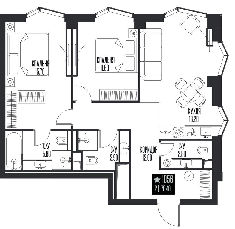 2-BD Apartment Sale, 70.4 sq. m. at Ice Towers, State Nature Reserve of Regional Significance Forest on the Samorodinka River, Moscow, Russia #1