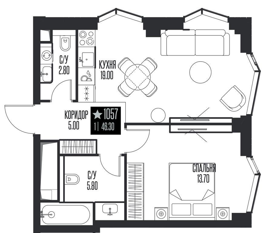 1-BD Apartment Sale, 46.3 sq. m. at Ice Towers, State Nature Reserve of Regional Significance Forest on the Samorodinka River, Moscow, Russia #1