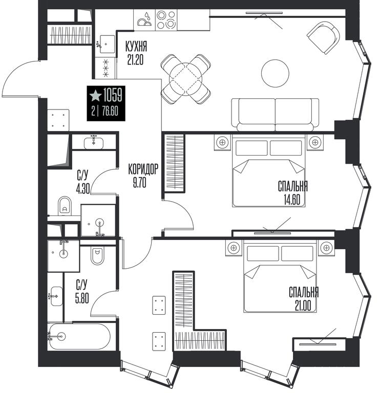 2-BD Apartment Sale, 76.6 sq. m. at Ice Towers, State Nature Reserve of Regional Significance Forest on the Samorodinka River, Moscow, Russia #1 2-BD Apartment Sale, 76.6 sq. m. at Ice Towers, State Nature Reserve of Regional Significance Forest on the Samorodinka River, Moscow, Russia #1