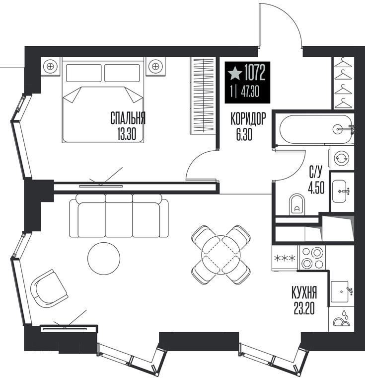 1-BD Apartment Sale, 47.3平方米 at Ice Towers, State Nature Reserve of Regional Significance Forest on the Samorodinka River, Moscow, Russia #1
