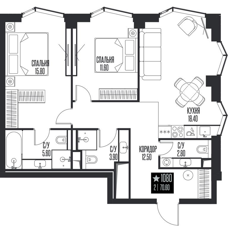 2-BD Apartment Sale, 70.6平方米 at Ice Towers, State Nature Reserve of Regional Significance Forest on the Samorodinka River, Moscow, Russia #1