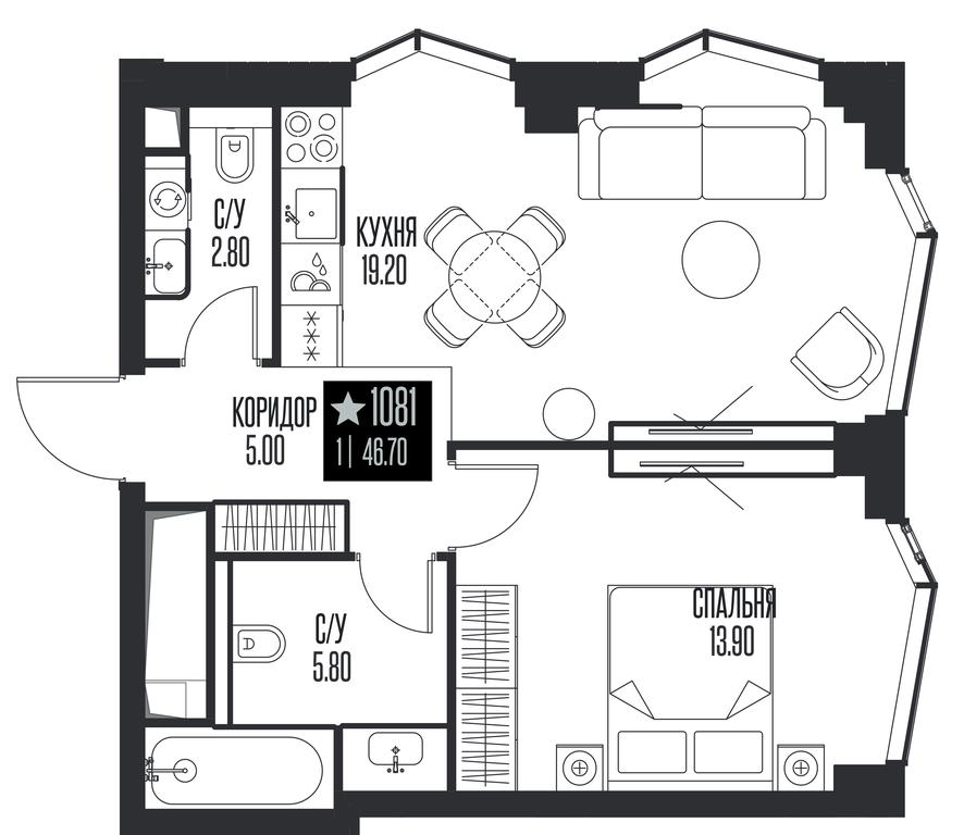 1-BD Apartment Sale, 46.7 sq. m. at Ice Towers, State Nature Reserve of Regional Significance Forest on the Samorodinka River, Moscow, Russia #1