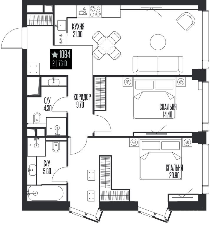 2-BD Apartment Sale, 76.1 sq. m. at Ice Towers, State Nature Reserve of Regional Significance Forest on the Samorodinka River, Moscow, Russia #1 2-BD Apartment Sale, 76.1 sq. m. at Ice Towers, State Nature Reserve of Regional Significance Forest on the Samorodinka River, Moscow, Russia #1