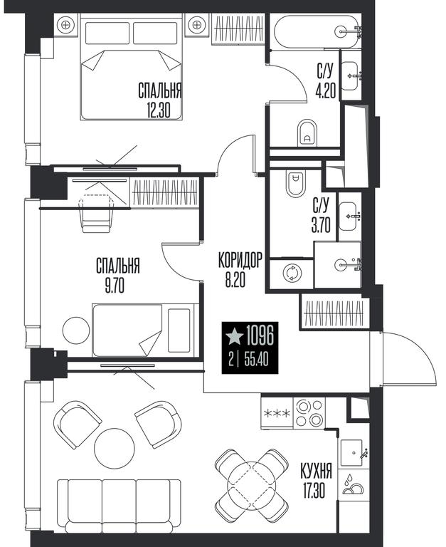 2-BD Apartment Sale, 55.4 sq. m. at Ice Towers, State Nature Reserve of Regional Significance Forest on the Samorodinka River, Moscow, Russia #1