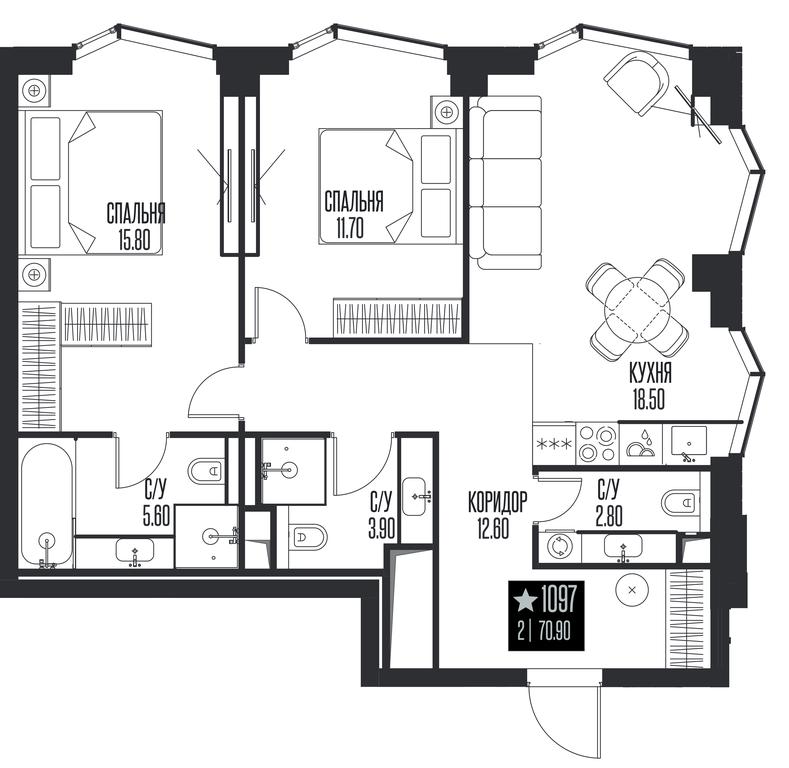 2-BD Apartment Sale, 70.9 sq. m. at Ice Towers, State Nature Reserve of Regional Significance Forest on the Samorodinka River, Moscow, Russia #1