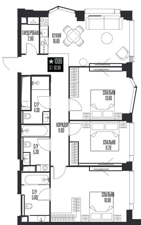3-BD Apartment Sale, 92.8平方米 at Ice Towers, State Nature Reserve of Regional Significance Forest on the Samorodinka River, Moscow, Russia #1