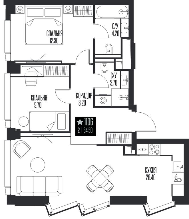 2-BD Apartment Sale, 64.5 sq. m. at Ice Towers, State Nature Reserve of Regional Significance Forest on the Samorodinka River, Moscow, Russia #1