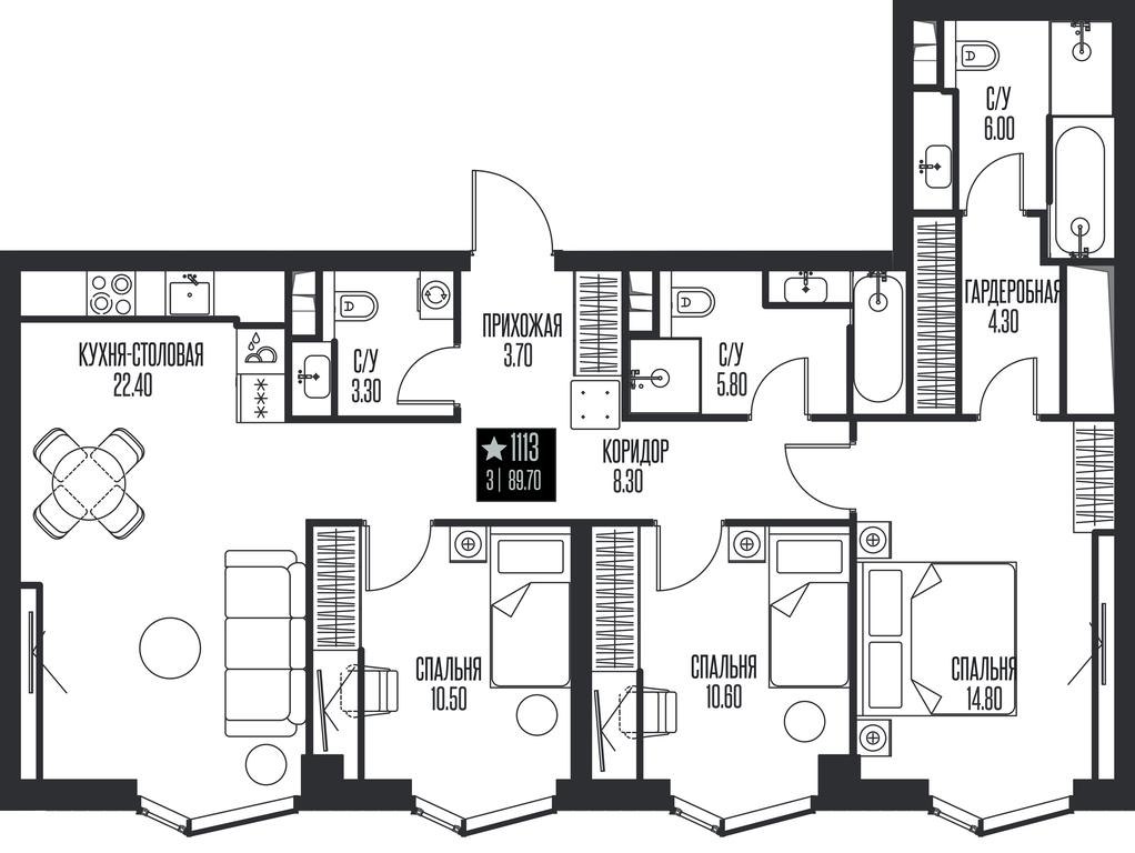 3-BD Apartment Sale, 89.7 sq. m. at Ice Towers, State Nature Reserve of Regional Significance Forest on the Samorodinka River, Moscow, Russia #1