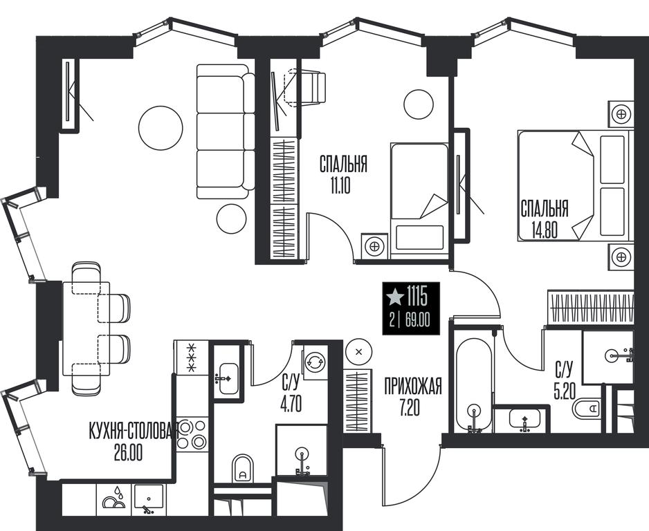 2-BD Apartment Sale, 69 sq. m. at Ice Towers, State Nature Reserve of Regional Significance Forest on the Samorodinka River, Moscow, Russia #1