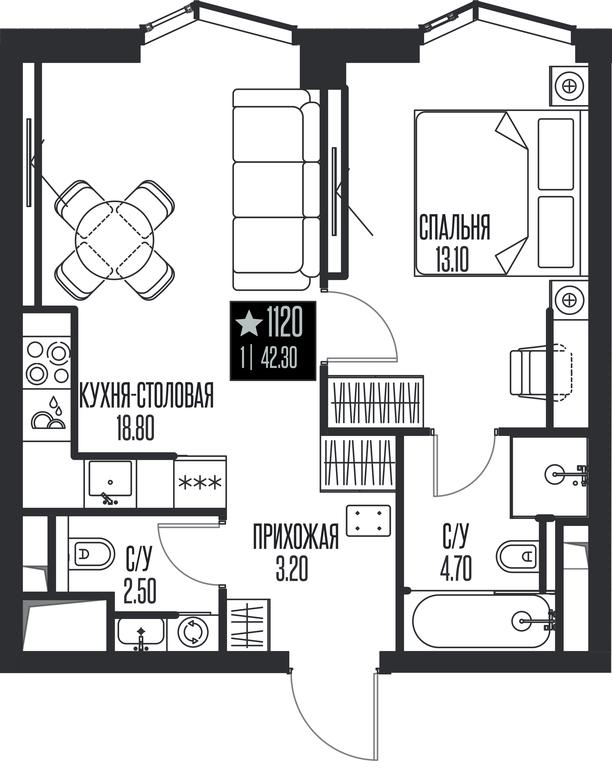 1-BD Apartment Sale, 42.3平方米 at Ice Towers, State Nature Reserve of Regional Significance Forest on the Samorodinka River, Moscow, Russia #1