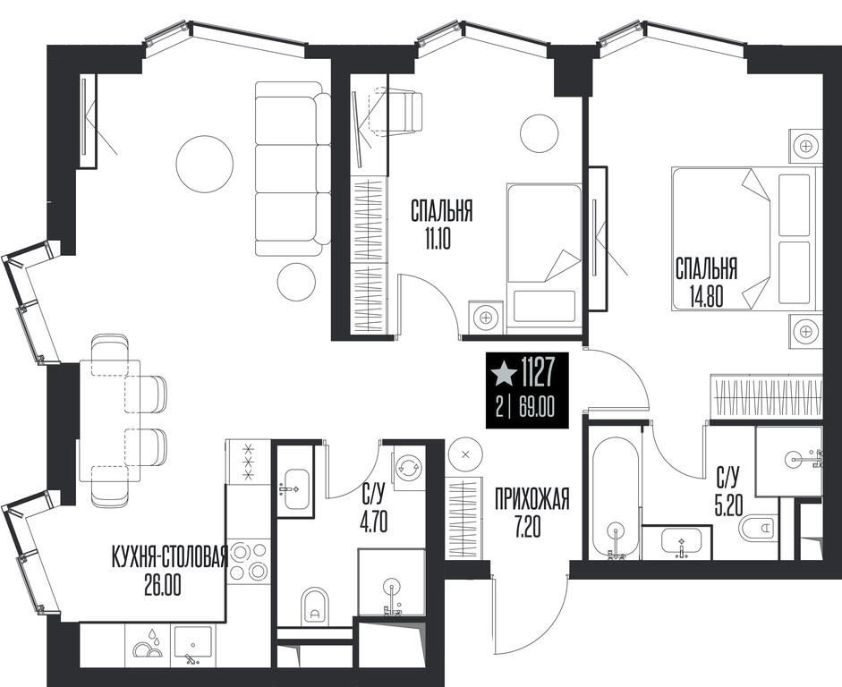2-BD Apartment Sale, 69 sq. m. at Ice Towers, State Nature Reserve of Regional Significance Forest on the Samorodinka River, Moscow, Russia #1