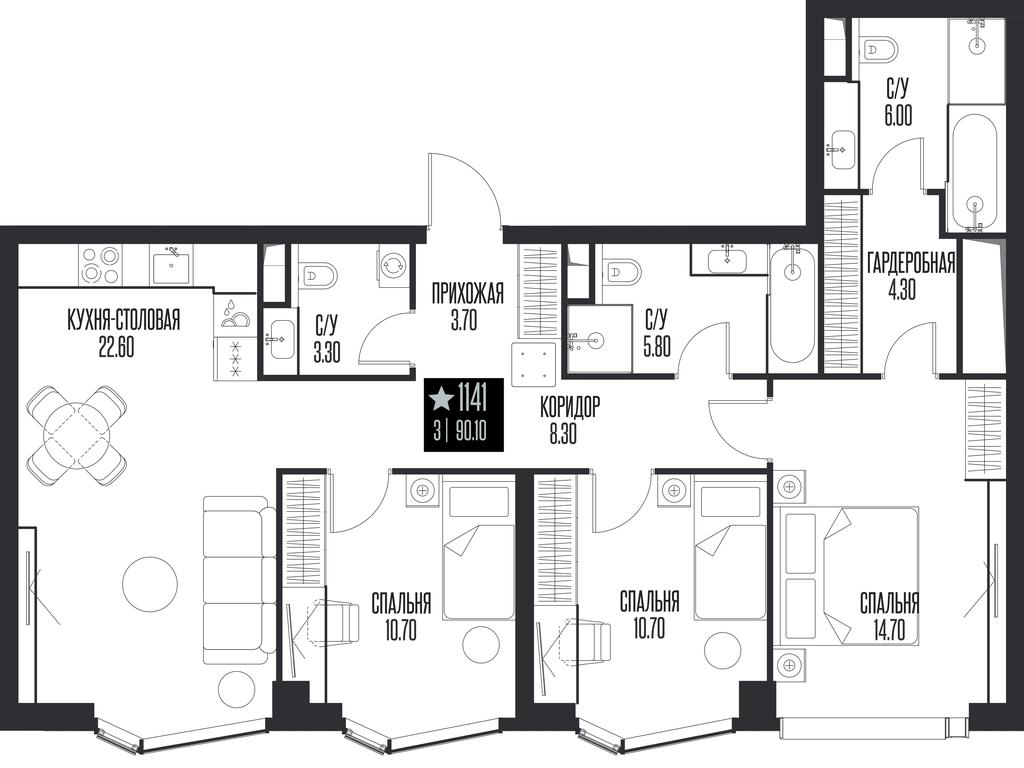 3-BD Apartment Sale, 90.1平方米 at Ice Towers, State Nature Reserve of Regional Significance Forest on the Samorodinka River, Moscow, Russia #1