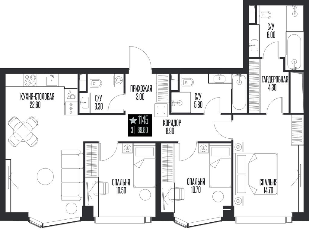 3-BD Apartment Sale, 89.8平方米 at Ice Towers, State Nature Reserve of Regional Significance Forest on the Samorodinka River, Moscow, Russia #1