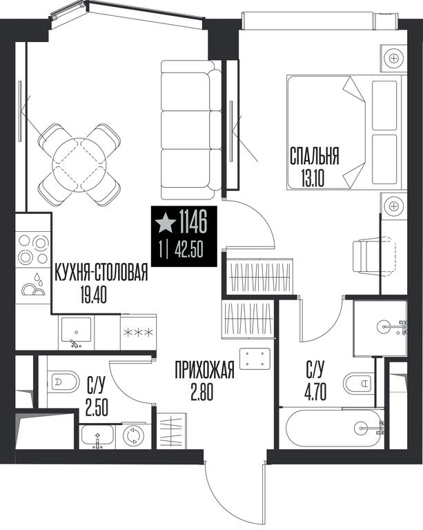 1-BD Apartment Sale, 42.5 sq. m. at Ice Towers, State Nature Reserve of Regional Significance Forest on the Samorodinka River, Moscow, Russia #1